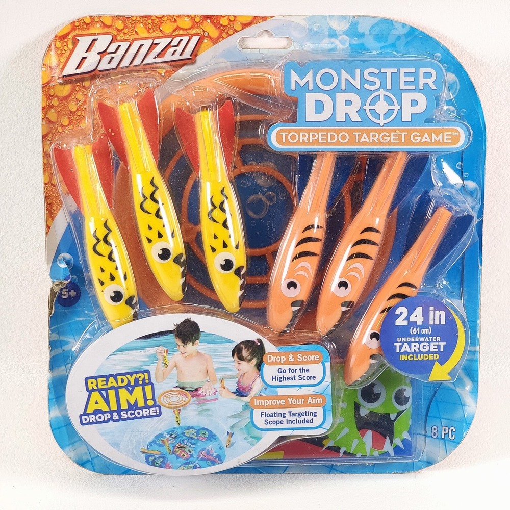 BANZAI Monster Drop Torpedo Pool Party Game‎ 8 pc Summer Water Toy Dive Sticks